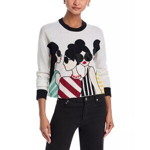 Alice + Olivia Gleeson Stace Face White Beaded Sweater size Medium NWT